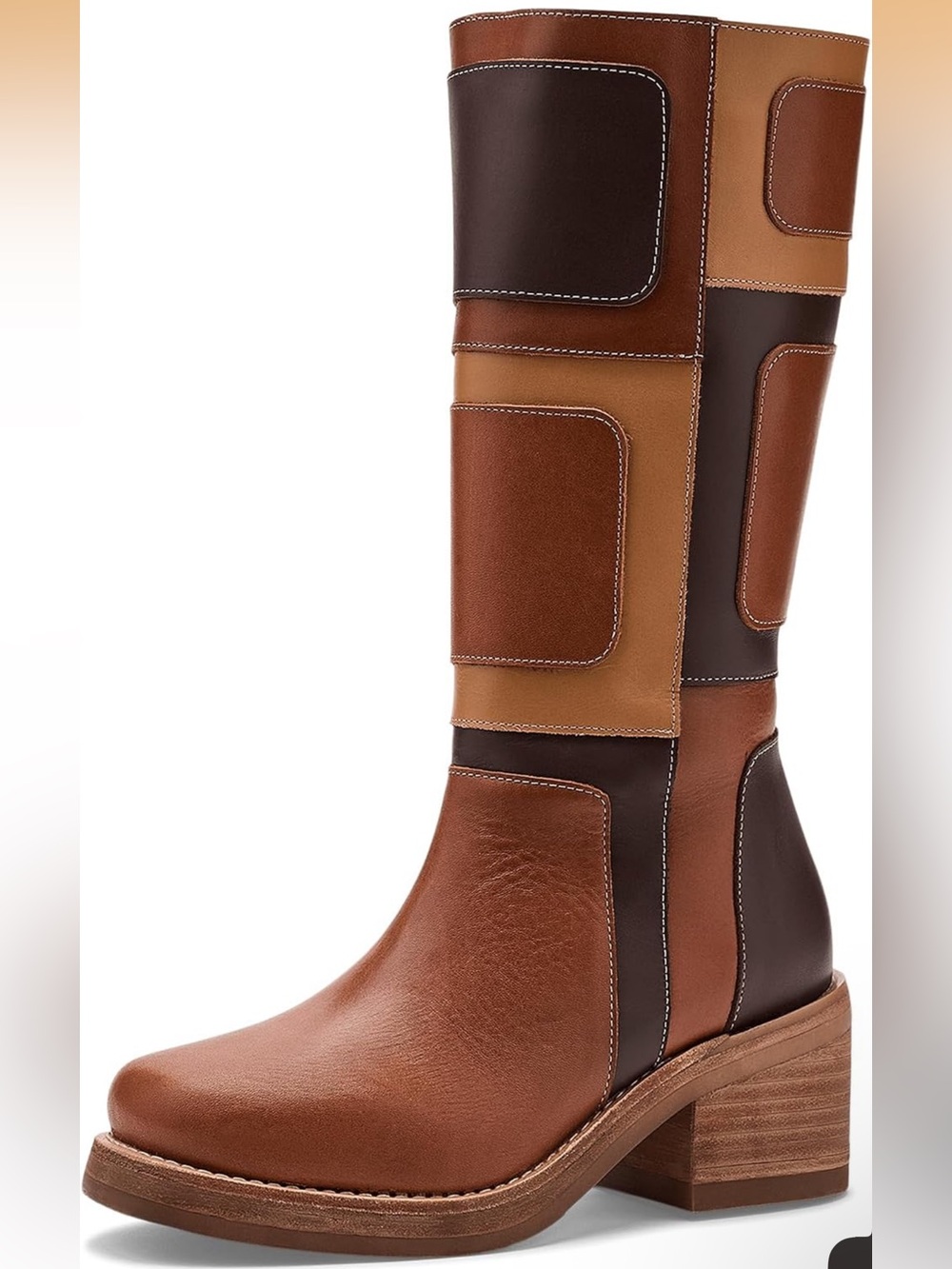 Women's Multi-Tone Brown Leather Knee Boot